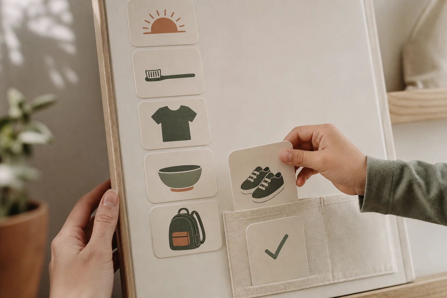 Printable school-morning routine board with illustrated To-Do and Done columns