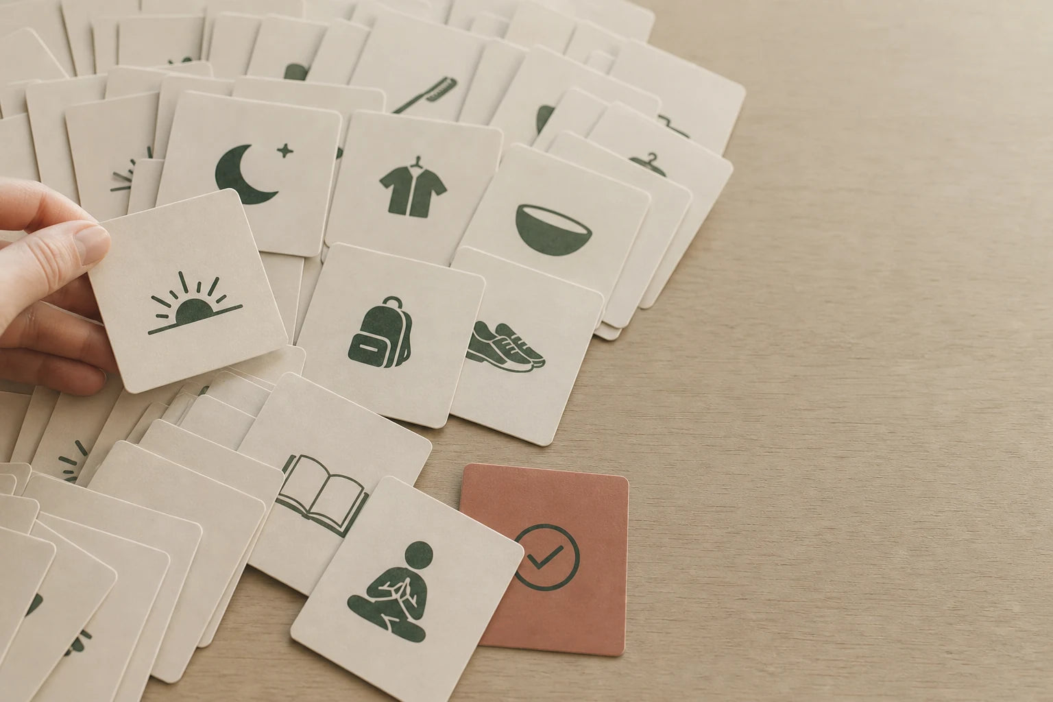 A printable sheet of full-color illustrated routine cards from the 246-card library